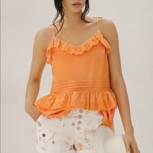 Anthropologie Josephine Tank Ruffled Peach Medium New Summer